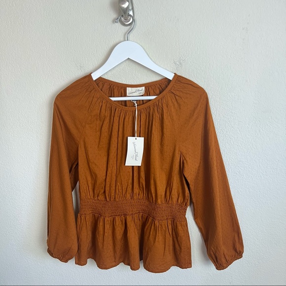 NWT Universal Thread Rust Peplum Linen Bishop 3/4 Sleeve Blouse Top - Picture 5 of 15